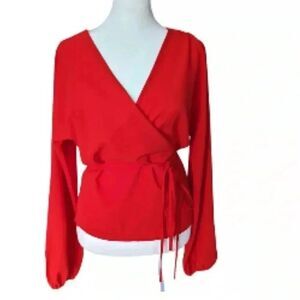 (11) Aritzia Wilfred Red Long Sleeve  Crepe Wrap Blouse